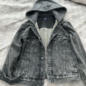 Gap boys hooded black denim jean jacket XL